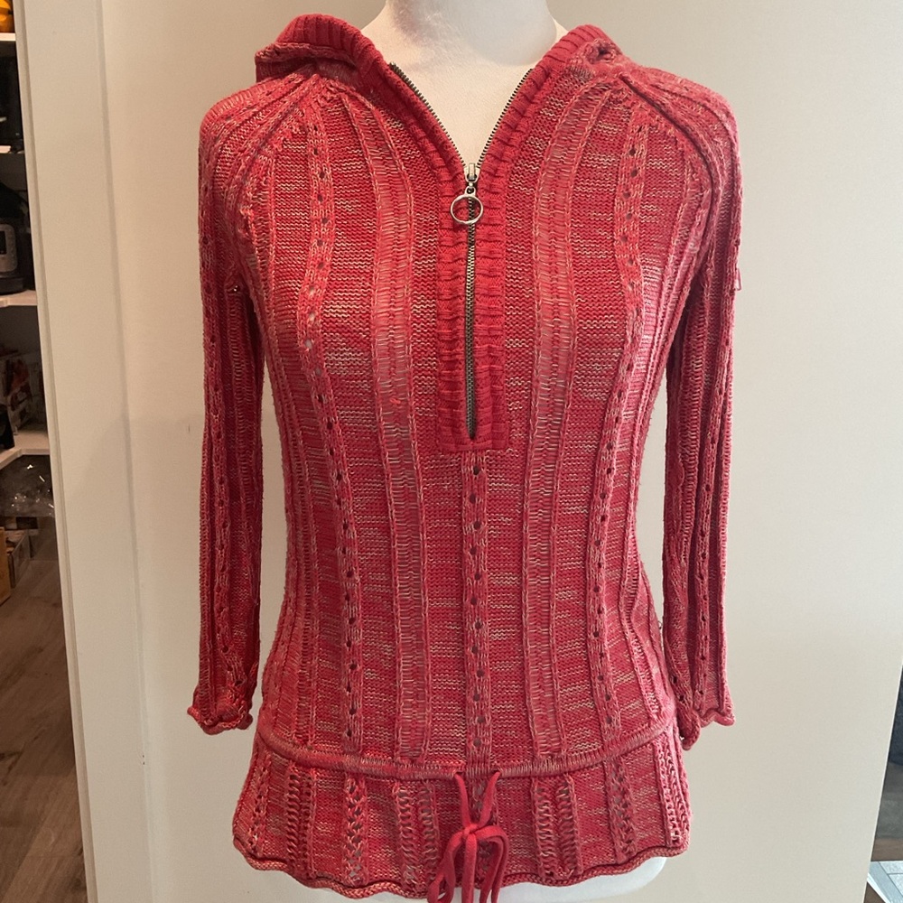DKNY  JEANS PETITE Y2K Coral/ Pink Knit Half-Zip Sweater - Picture 4 of 11